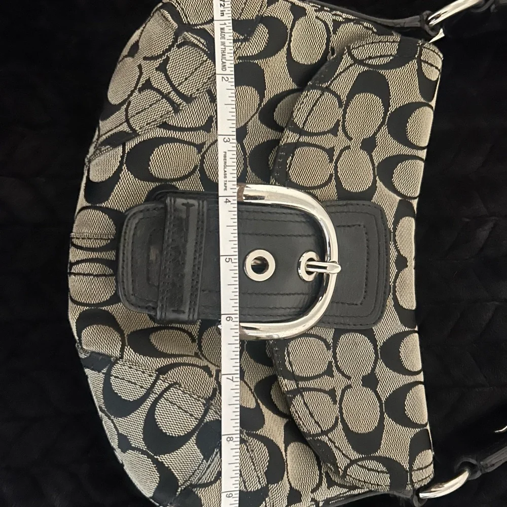 Coach Black & Khaki Signature Canvas Shoulder Bag with Buckle Accent - Picture 5 of 6